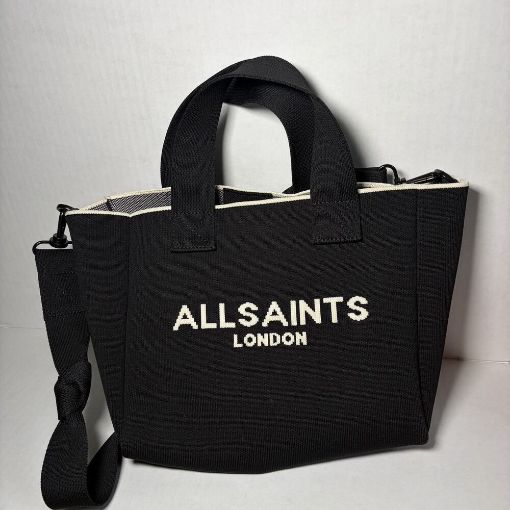 AllSaints Mini Izzy Recycled Canvas Tote Bag Black Crossbody